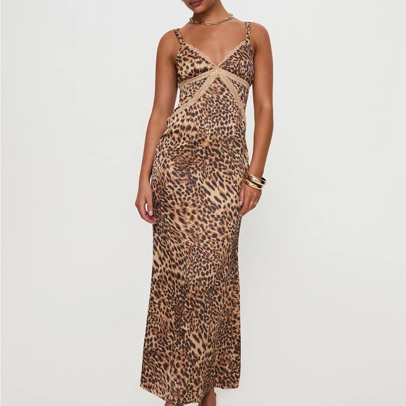 Leopard Print Satin Slip Dress - Picture 4 of 7